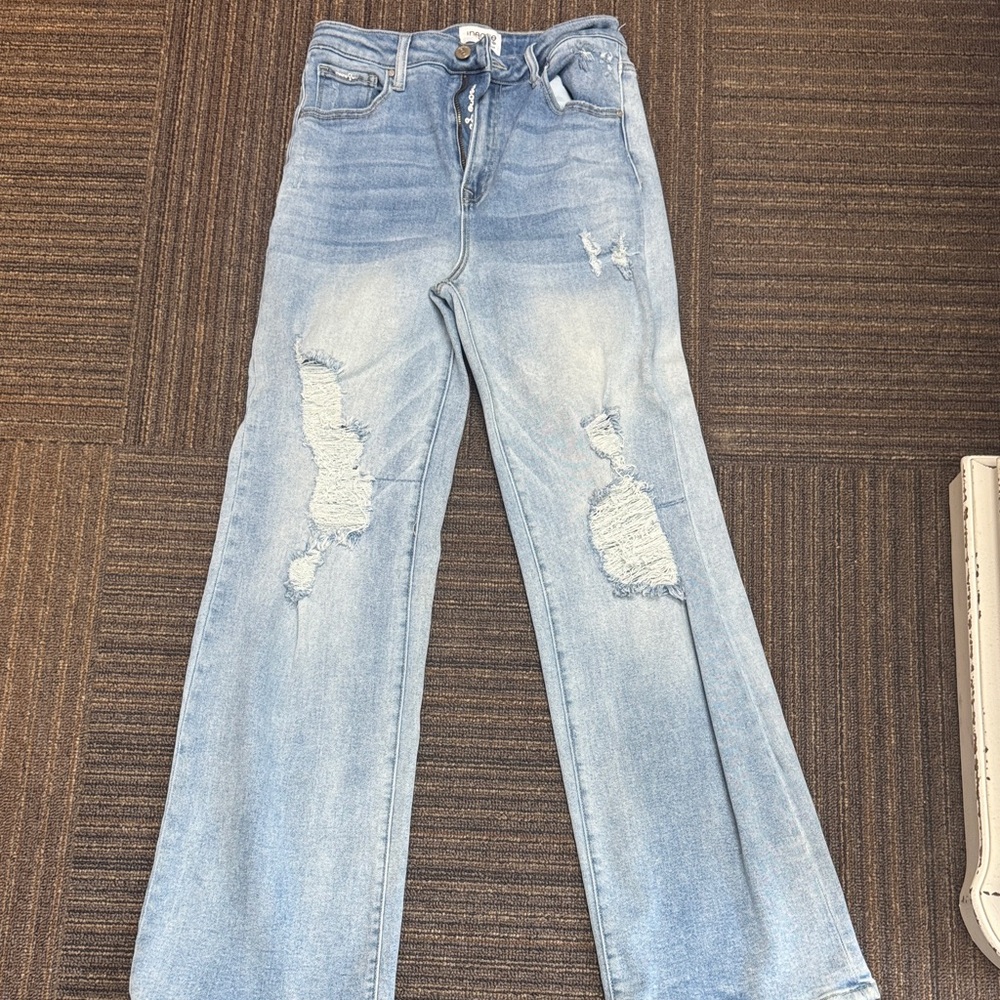 Light Wash Women's Flare Jeans with Distressed Detail size 11/29